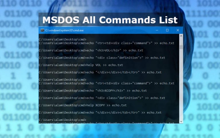 msdos all commands list