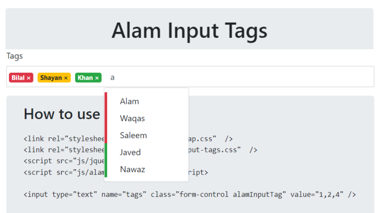 Alam input tags jQuery plugin